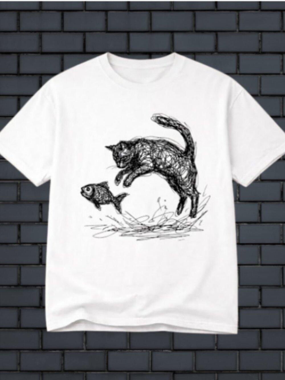 Cat Scribble Line Art T-shirt